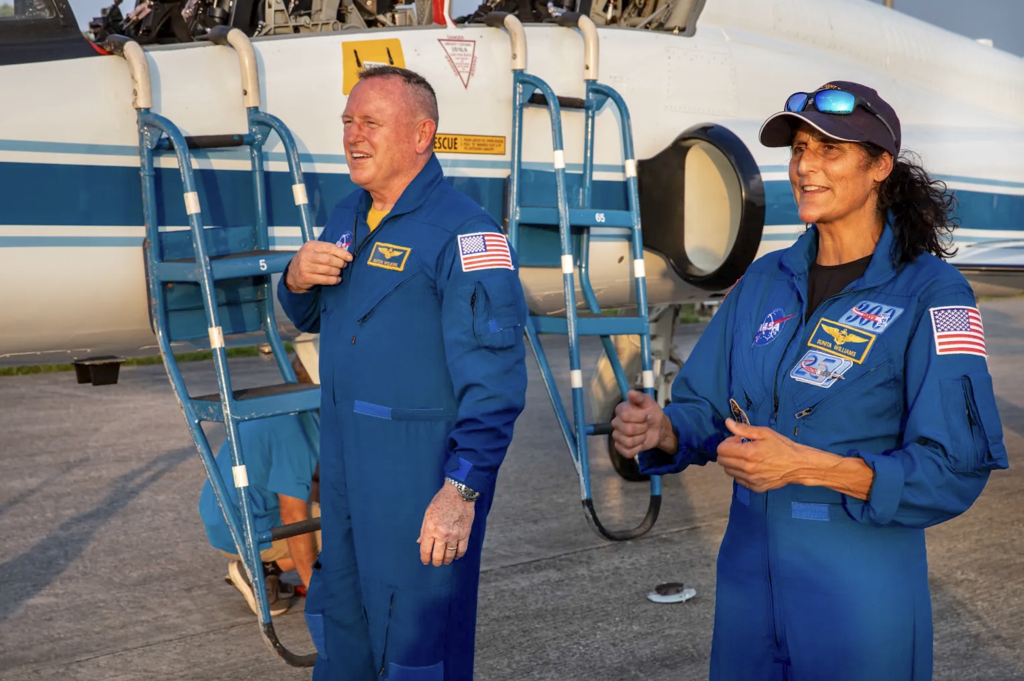 NASA astronauts Butch Wilmore and Suni Williams arrive back at the Kennedy Space Center in Florida on Tuesday, May 28, ahead of NASA’s Boeing Crew Flight Test.