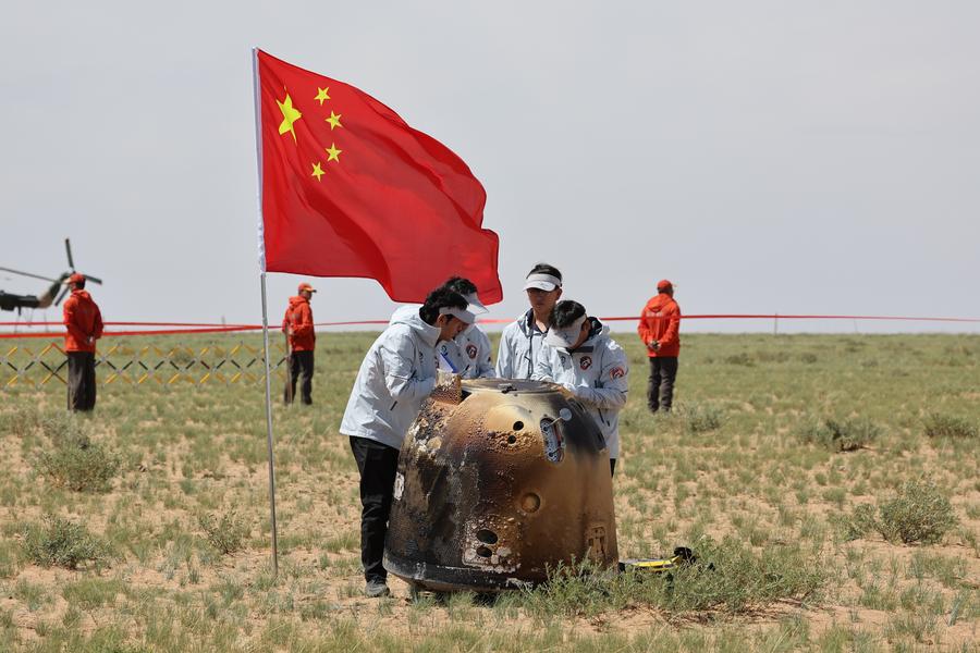 This photo taken on June 25, 2024 shows the retrieval site of the return capsule of the Chang'e-6 probe in Siziwang Banner, north China's Inner Mongolia Autonomous Region.