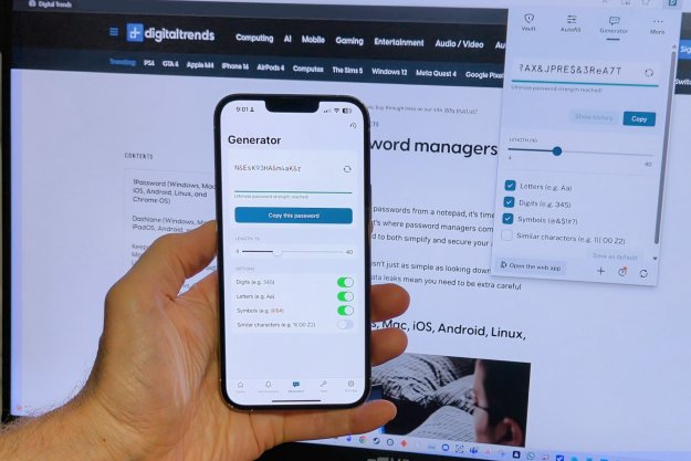 An iPhone with the Dashlane app appears in front of a Window screen with the Dashlane extension.