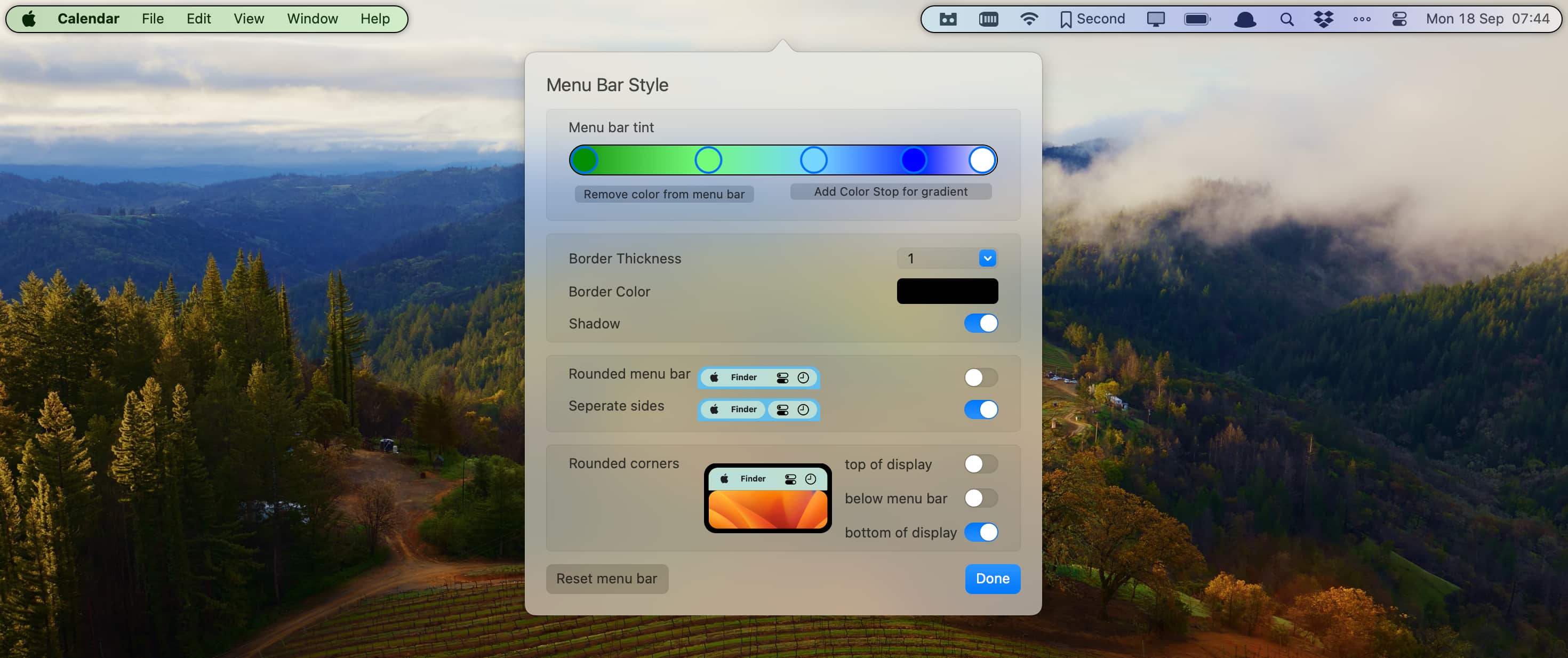 The Bartender app being shown in use in macOS.