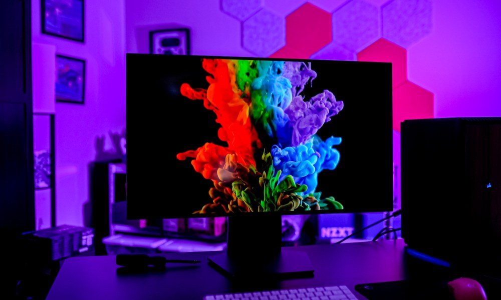 A color splash on the LG UltraGear Dual Mode OLED.