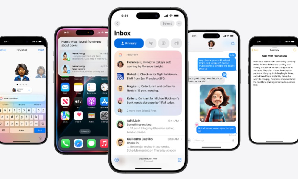 Screenshots of Apple Intelligence features in iOS 18.