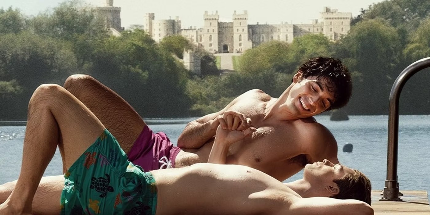 Two men relax on a pier in Red, White, & Royal Blue.