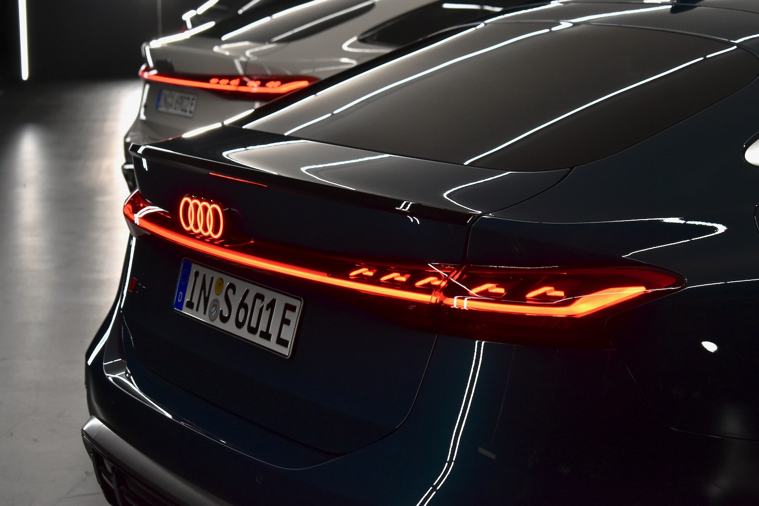 Illuminated Audi taillights.