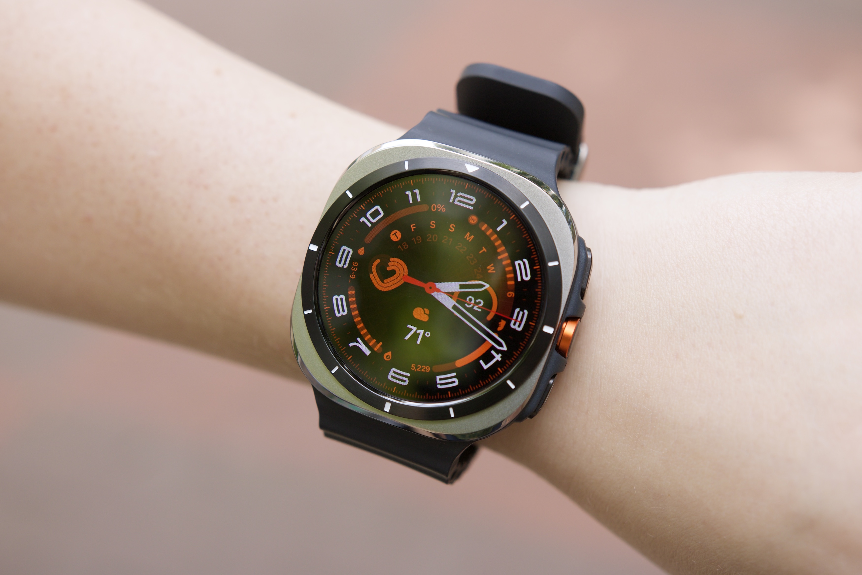 The Galaxy Watch Ultra on someone's wrist.