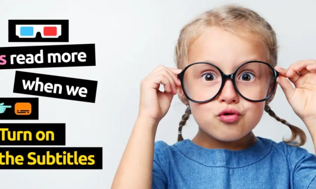 A child holds glasses in a Turn on the Subtitles ad.