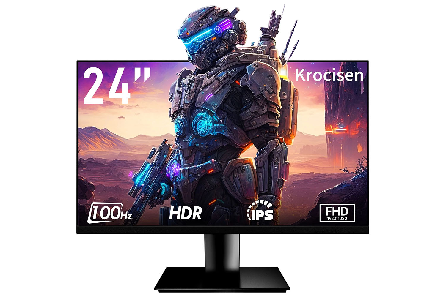 A Krocisen 24-inch gaming monitor on a white background.