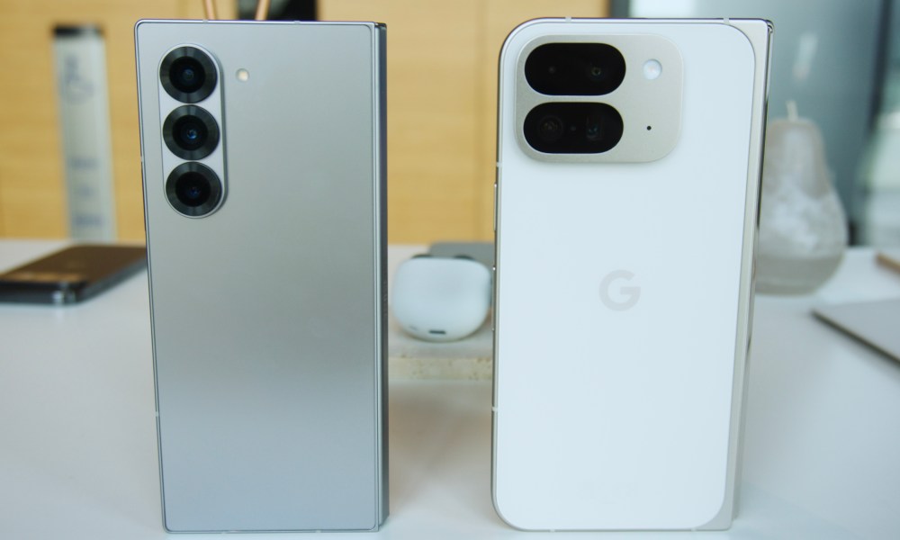 The Google Pixel 9 Pro Fold next to the Samsung Galaxy Z Fold 6.