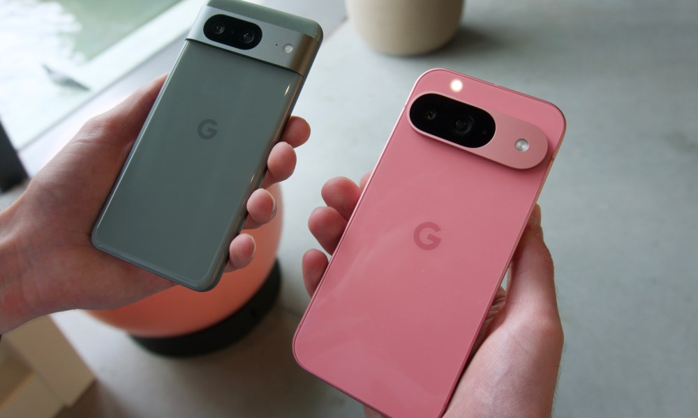 The Google Pixel 8 next to the Google Pixel 9.