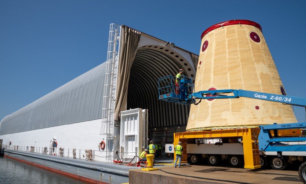 Crews moved the cone-shaped launch vehicle stage adapter out of NASA Marshall’s Building 4708 to the agency’s Pegasus barge on August 21. The barge will ferry the adapter first to NASA’s Michoud Assembly Facility, where it will pick up additional SLS hardware for future Artemis missions, and then travel to NASA Kennedy. In Florida, teams with NASA’s Exploration Ground Systems will prepare the adapter for stacking and launch.