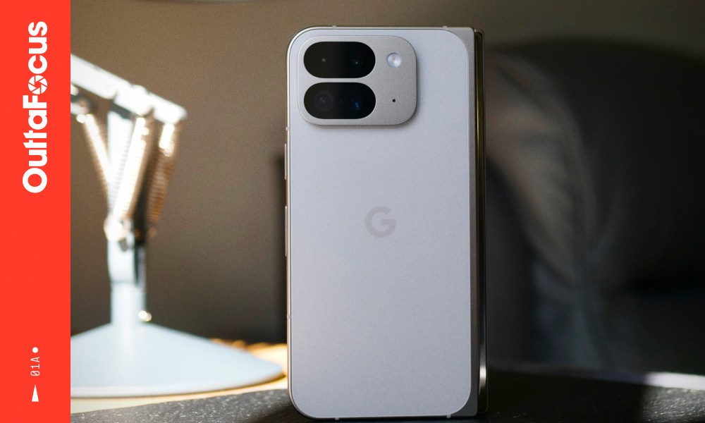 The main title image for the OuttaFocus column showing the Google Pixel 9 Pro Fold.