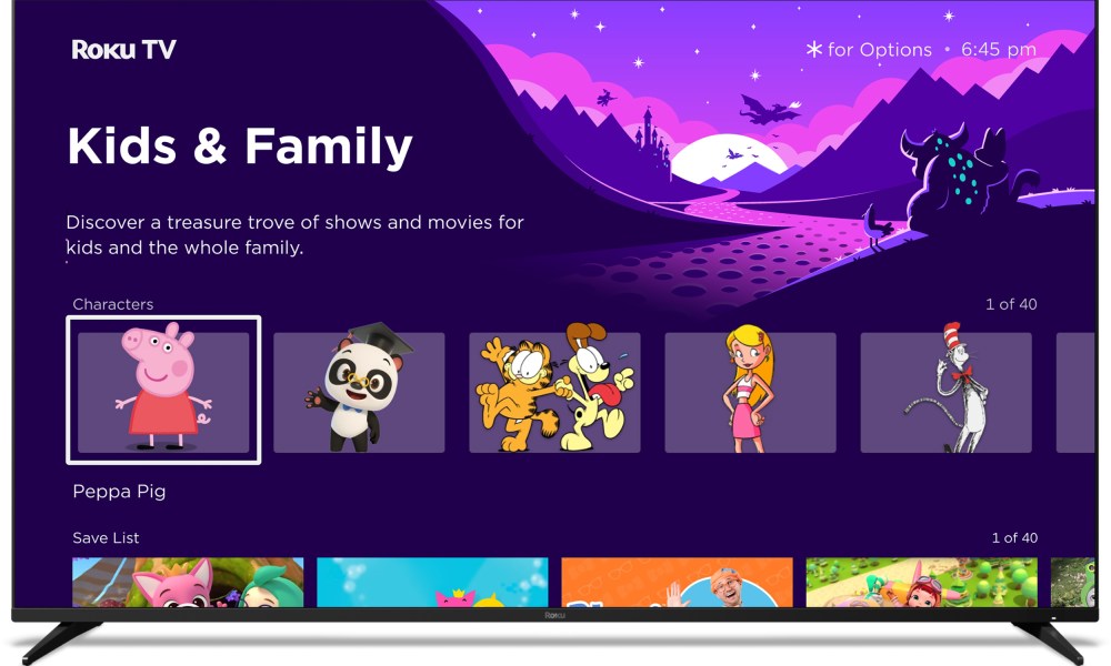 Roku kids and family on a rendered TV.