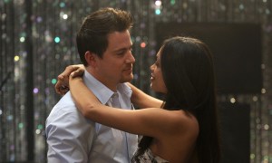 Channing Tatum and Rosario Dawson slow dancing, her arms around his shoulders, in the movie 10 Years.