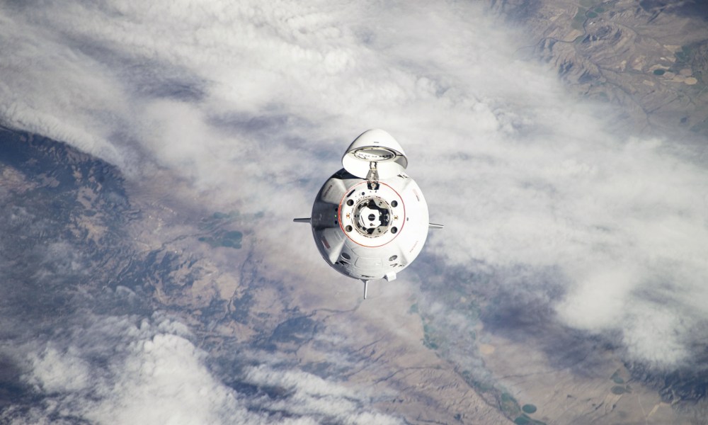 The SpaceX Dragon spacecraft carrying NASA astronaut Nick Hague and Roscosmos cosmonaut Aleksandr Gorbunov approaches the International Space Station as it orbits 259 miles above Oregon.