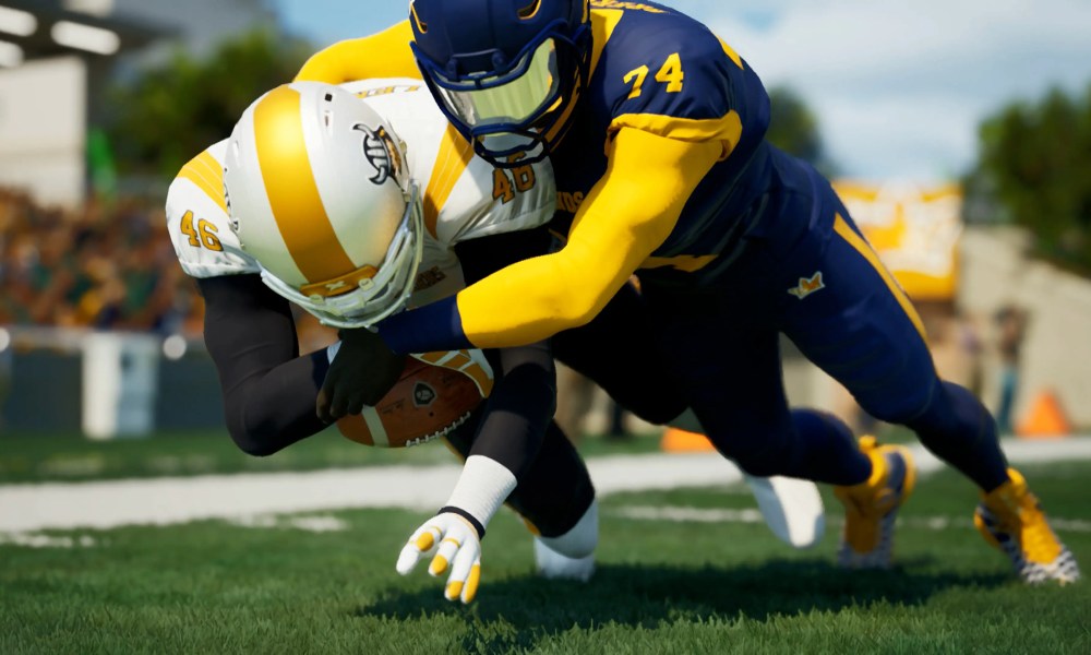 A player gets tackled in Maximum Football.