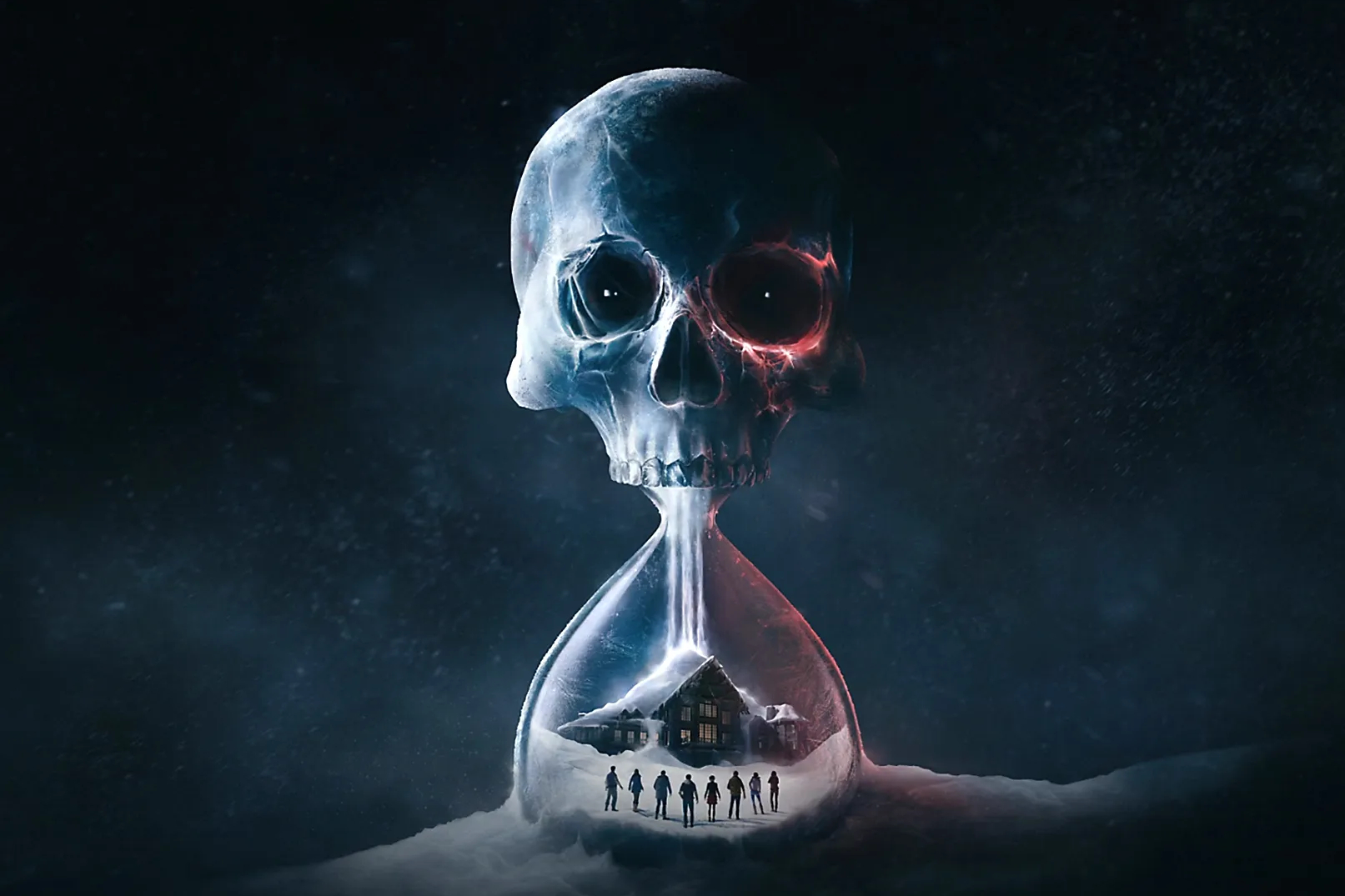 A skull hourglass stands ominously on the Until Dawn video game cover.