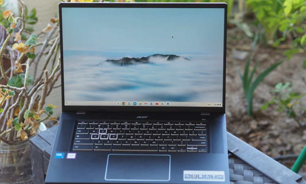 Acer Chromebook Plus 516 GE front view showing display and keyboard.