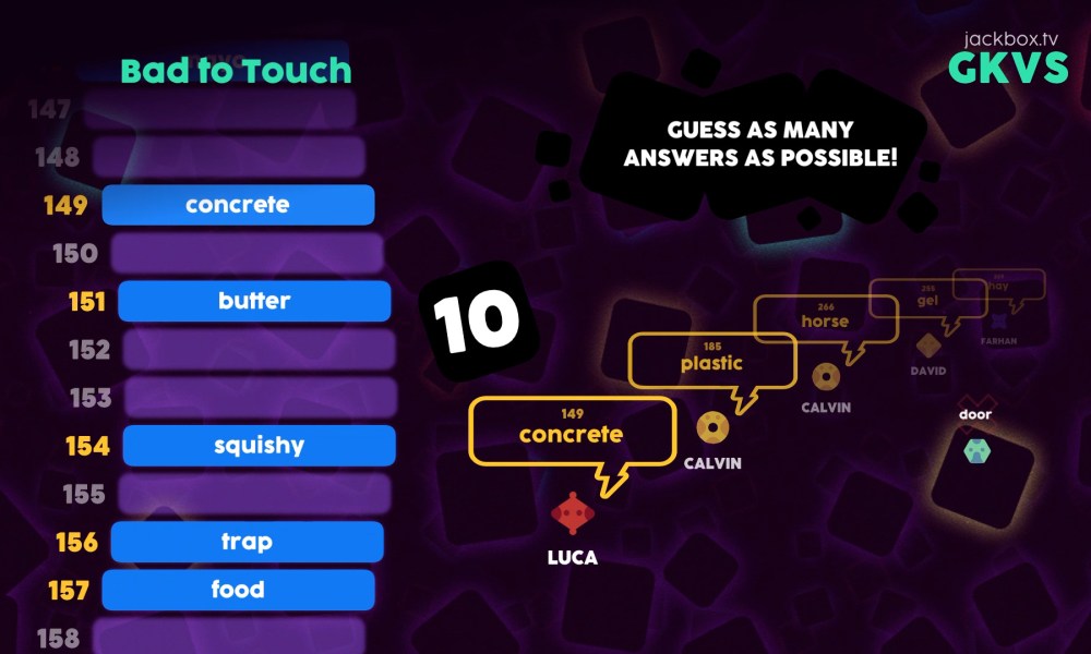 A survey titled Bad to Touch\ appears in The Jackbox Survey Scramble.