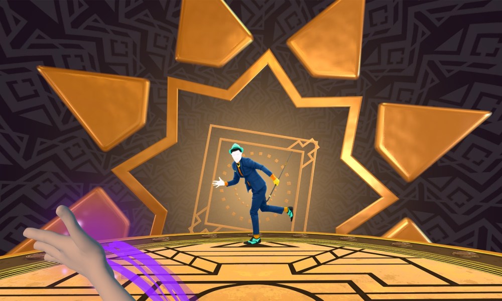 A man in a suit dances in Just Dance VR.