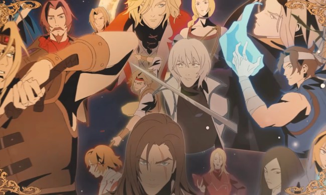 Many of the Castlevania characters in cartoon form smushed together.