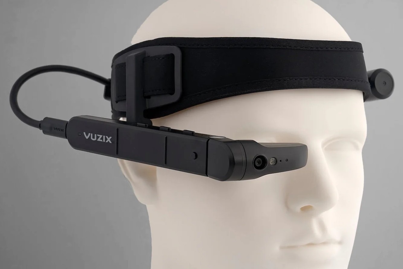 Vuzix M400 AR glasses sit on a dummy.